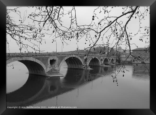 Black and white, Pont-Neuf bridge over the Garonne river in Toulouse  Framed Print by Ann Biddlecombe