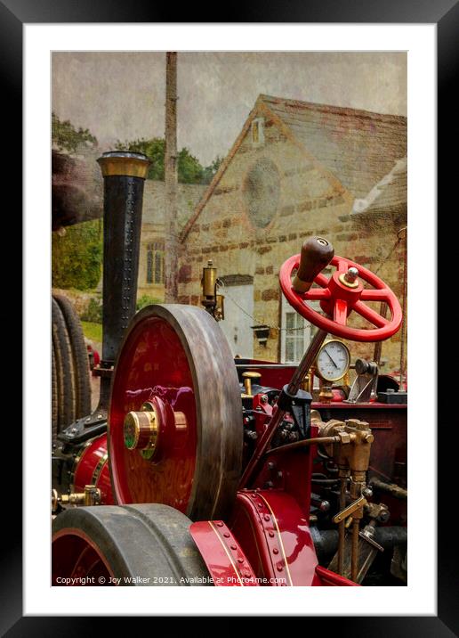 Parts of a steam engine in close-up showing the intricate details of the engineering Framed Mounted Print by Joy Walker