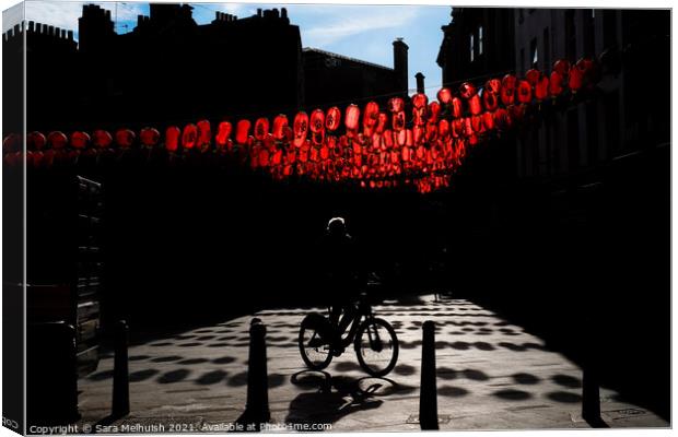 Cyclist in Chinatown Canvas Print by Sara Melhuish