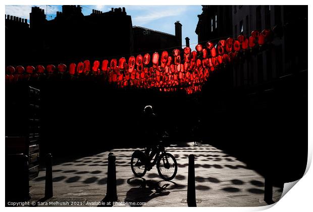 Cyclist in Chinatown Print by Sara Melhuish