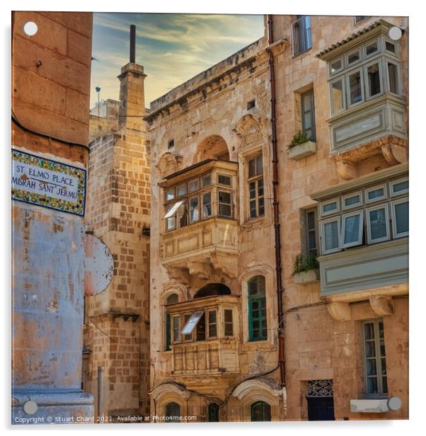 Maltese street and balcony Acrylic by Stuart Chard
