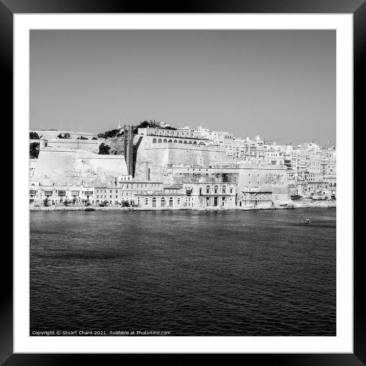 Grand Harbour Valletta in Malta - Black and White Framed Mounted Print by Stuart Chard