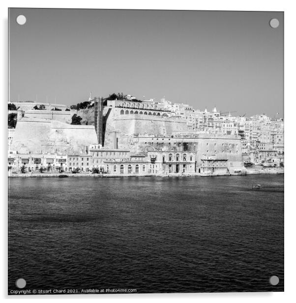 Grand Harbour Valletta in Malta - Black and White Acrylic by Travel and Pixels 