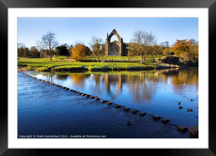 Stepping Stones across the River Wharfe to Bolton Priory Framed Mounted Print by Mark Sunderland