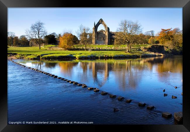 Stepping Stones across the River Wharfe to Bolton Priory Framed Print by Mark Sunderland