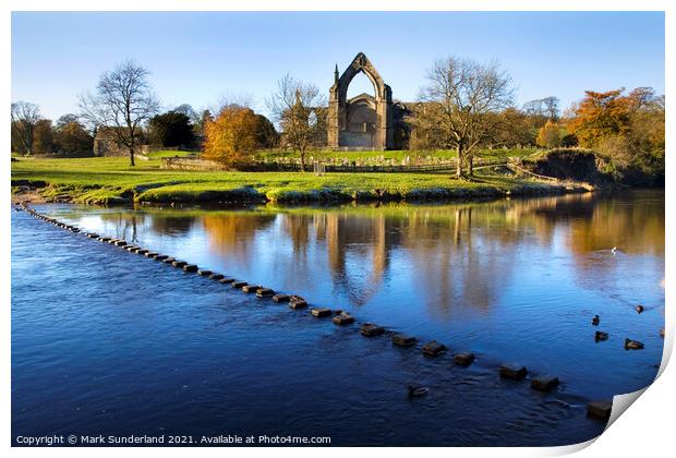 Stepping Stones across the River Wharfe to Bolton Priory Print by Mark Sunderland