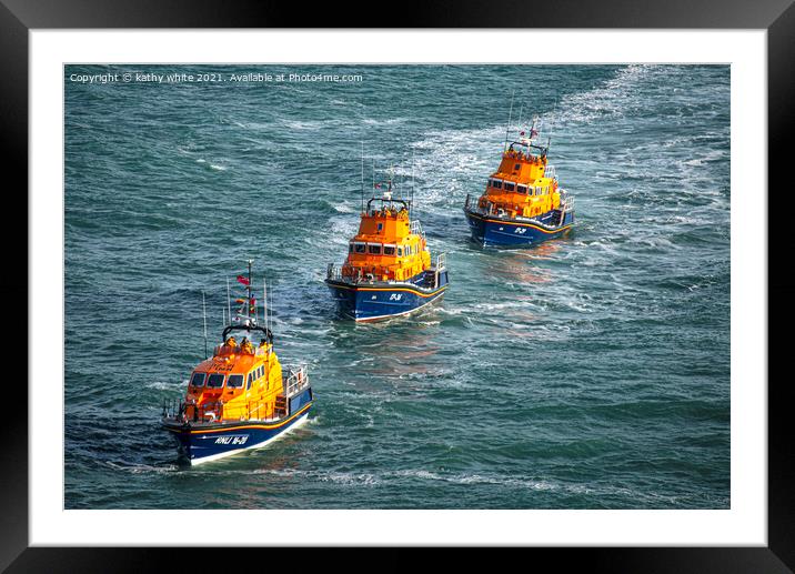 Brave Lifeboat Crew Battling Rough Seas Framed Mounted Print by kathy white