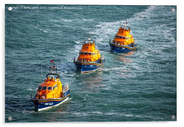 Brave Lifeboat Crew Battling Rough Seas Acrylic by kathy white
