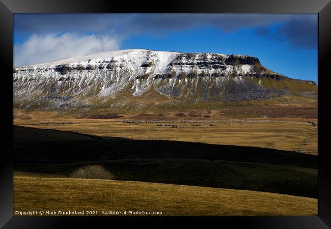 Cloud Shadows and Pen Y Ghent in Winter Framed Print by Mark Sunderland