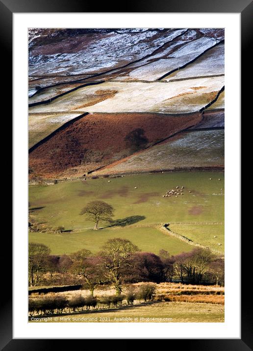 Winter Sunlight Plays on Fields in Farndale Framed Mounted Print by Mark Sunderland