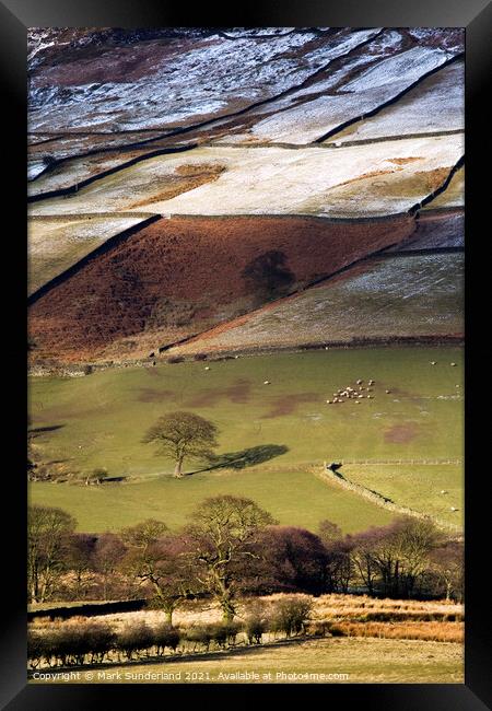 Winter Sunlight Plays on Fields in Farndale Framed Print by Mark Sunderland