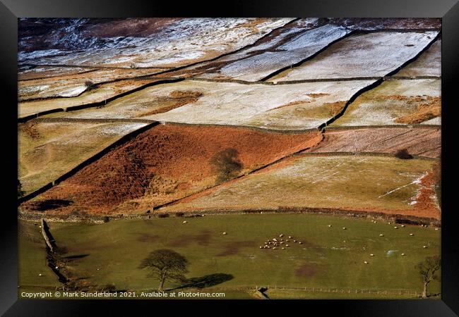 Winter Sunlight Plays on Fields in Farndale North York Moors Nat Framed Print by Mark Sunderland