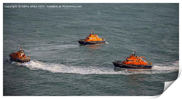 Falmouth, Penlee and the lizard lifeboats Print by kathy white