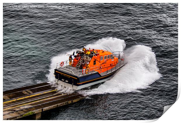Launching of the Lizard Lifeboat Print by kathy white