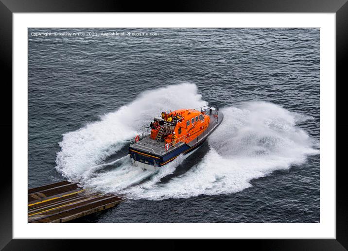 Lifeboat ,Launching of the Lizard Lifeboat Framed Mounted Print by kathy white