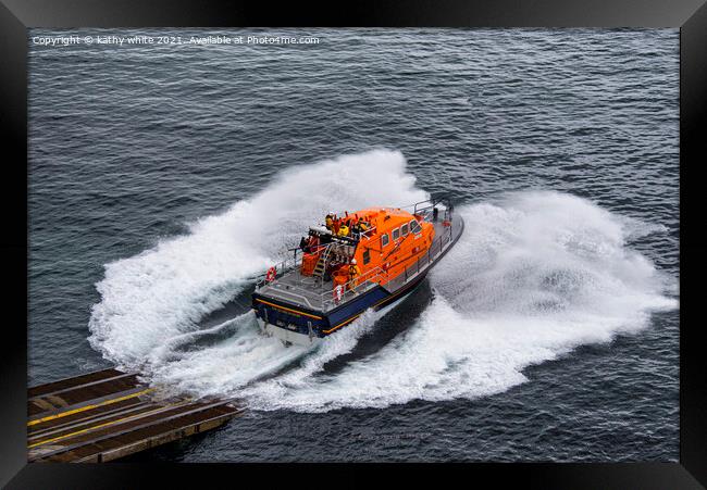 Lifeboat ,Launching of the Lizard Lifeboat Framed Print by kathy white
