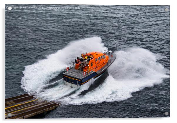 Lifeboat ,Launching of the Lizard Lifeboat Acrylic by kathy white