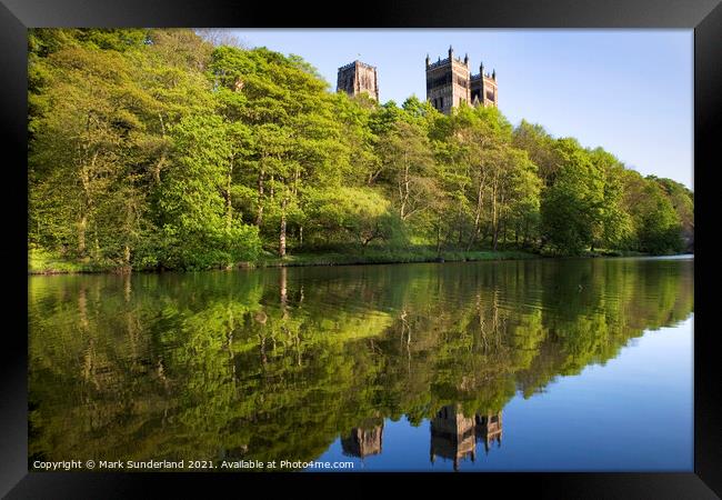 Durham Cathedral in Spring Reflected in the River Wear Framed Print by Mark Sunderland