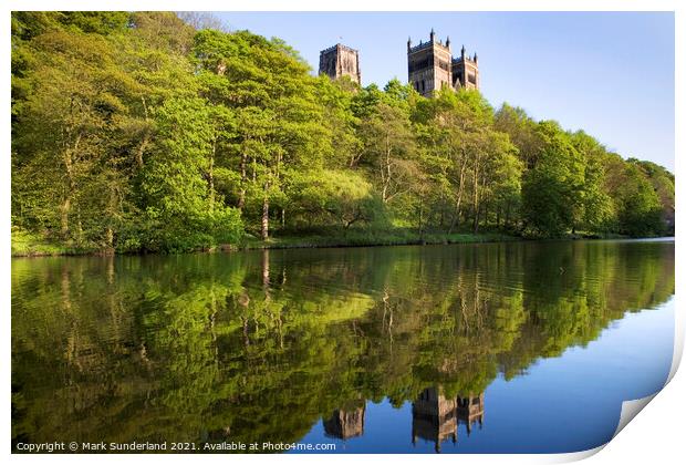 Durham Cathedral in Spring Reflected in the River Wear Print by Mark Sunderland