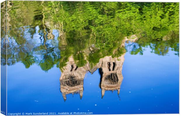 Durham Cathedral in Spring Reflected in the River Wear Canvas Print by Mark Sunderland