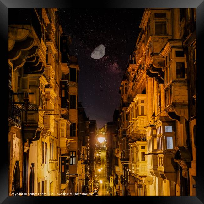 Valletta street at night by moonlight Framed Print by Travel and Pixels 