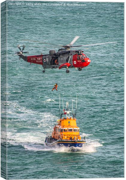  Lizard Lifeboat with the rescue helicopter Canvas Print by kathy white