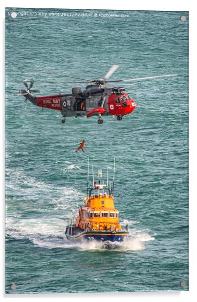  Lizard Lifeboat with the rescue helicopter Acrylic by kathy white