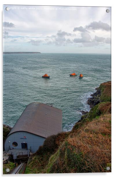 Lifeboatat lizard point   Cornwall, Acrylic by kathy white