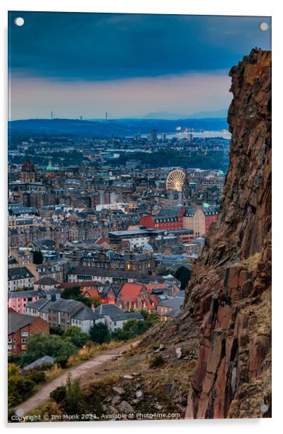 Edinburgh Skyline at Twilight Acrylic by Jim Monk