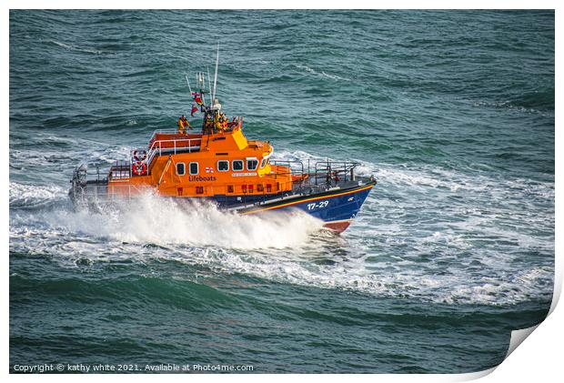 Lifeboat , Lifeboat stormy sea Cornwall,RNLI, Print by kathy white