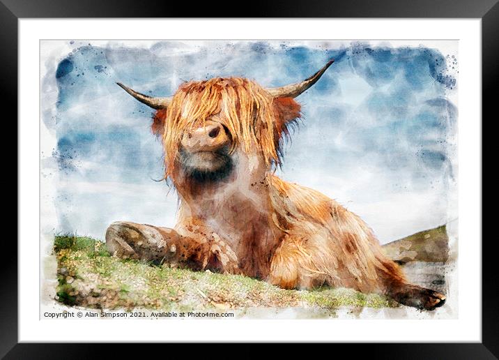 Highland Cow (painting) Framed Mounted Print by Alan Simpson