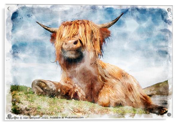 Highland Cow (painting) Acrylic by Alan Simpson