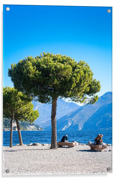 Limone Sul Garda - Beach Acrylic by Jonathan Campbell