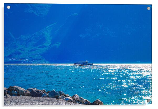 Limone Sul Garda - Lake view with boat Acrylic by Jonathan Campbell