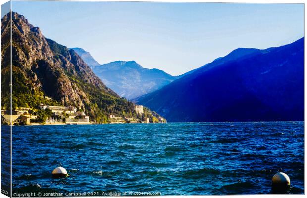 Limone Sul Garda - Lake view with Mountain Canvas Print by Jonathan Campbell