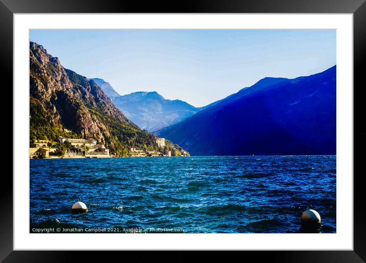 Limone Sul Garda - Lake view with Mountain Framed Mounted Print by Jonathan Campbell