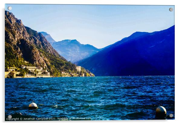 Limone Sul Garda - Lake view with Mountain Acrylic by Jonathan Campbell