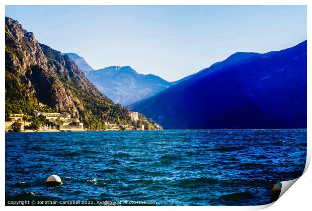 Limone Sul Garda - Lake view with Mountain Print by Jonathan Campbell