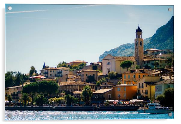 Limone Sul Garda - Lake view with building and boat Acrylic by Jonathan Campbell