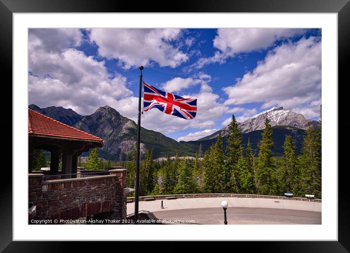  A British Union flag flies in Banff national park, Canada Framed Mounted Print by PhotOvation-Akshay Thaker