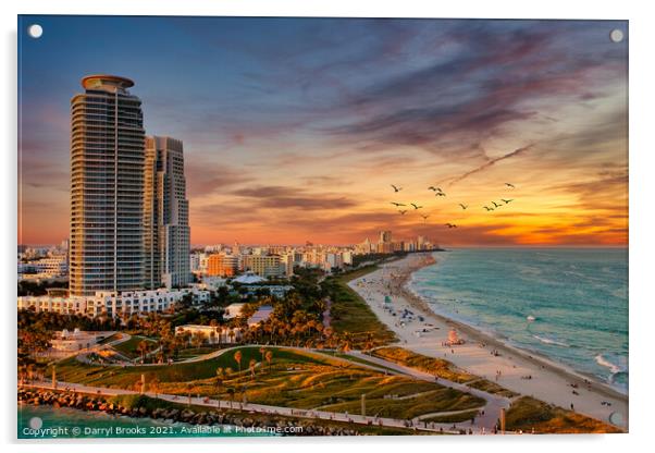 Condo Towers on Miami Beach at Dusk Acrylic by Darryl Brooks