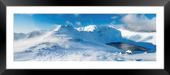 Striding Edge winter panorama, Helvellyn Framed Mounted Print by Justin Foulkes
