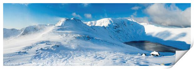 Striding Edge winter panorama, Helvellyn Print by Justin Foulkes