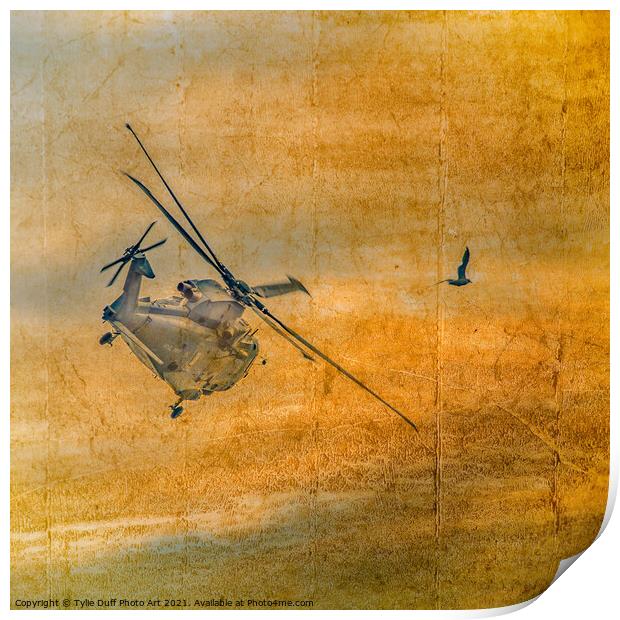 Helicopter Chasing Seagull Print by Tylie Duff Photo Art