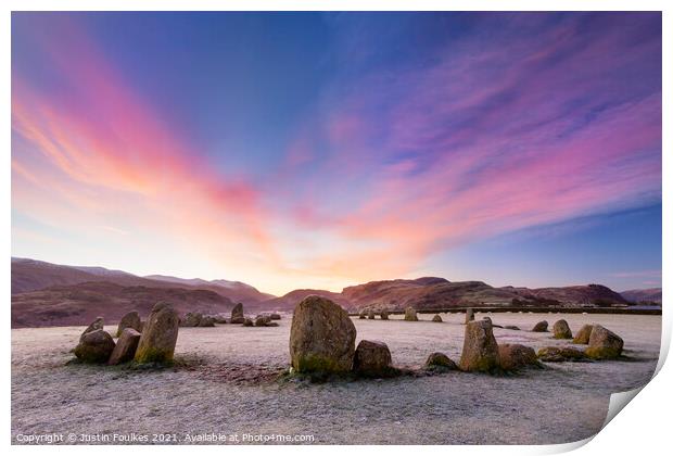 Castlerigg Stone Circle at dawn, Lake District, UK Print by Justin Foulkes