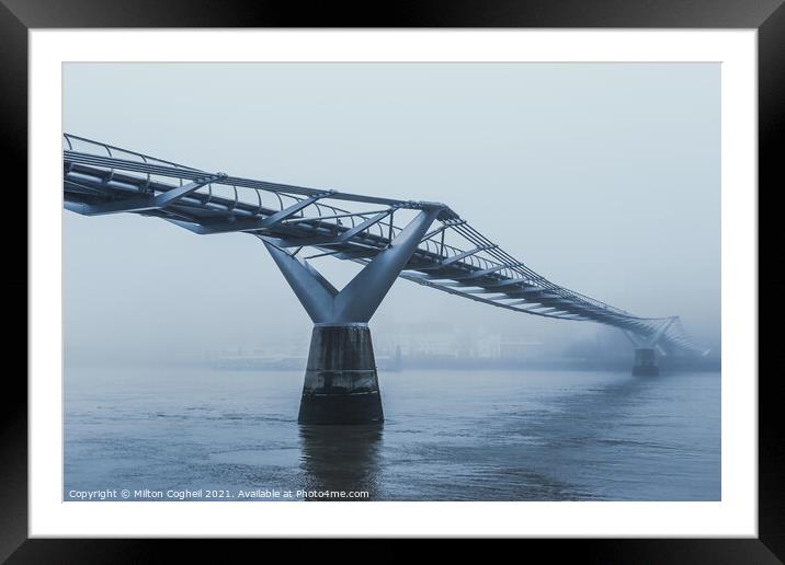 Millennium Bridge London disappearing in heavy fog Framed Mounted Print by Milton Cogheil