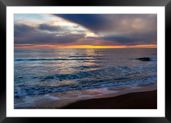 View of a sunset over a sea. Framed Mounted Print by Sergey Fedoskin