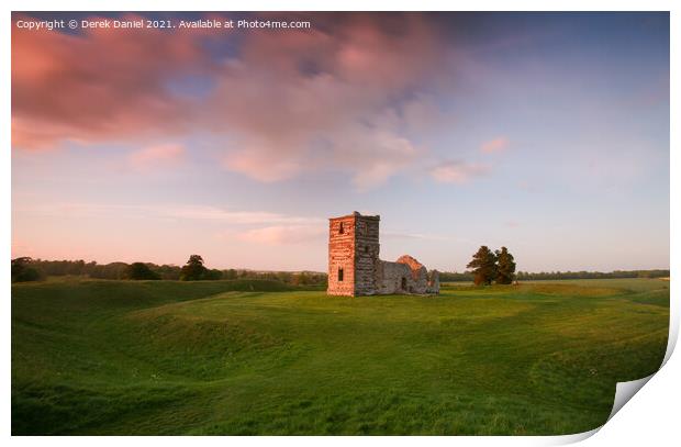 Sunset at Knowlton Church, Wimborne, Dorset Print by Derek Daniel