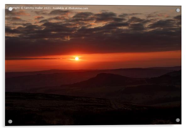 sun setting over the roaches Acrylic by tammy mellor
