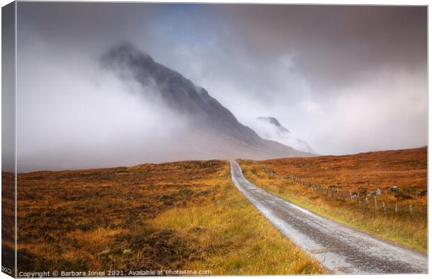 Road to the Mountains Glen Coe Scotland Canvas Print by Barbara Jones